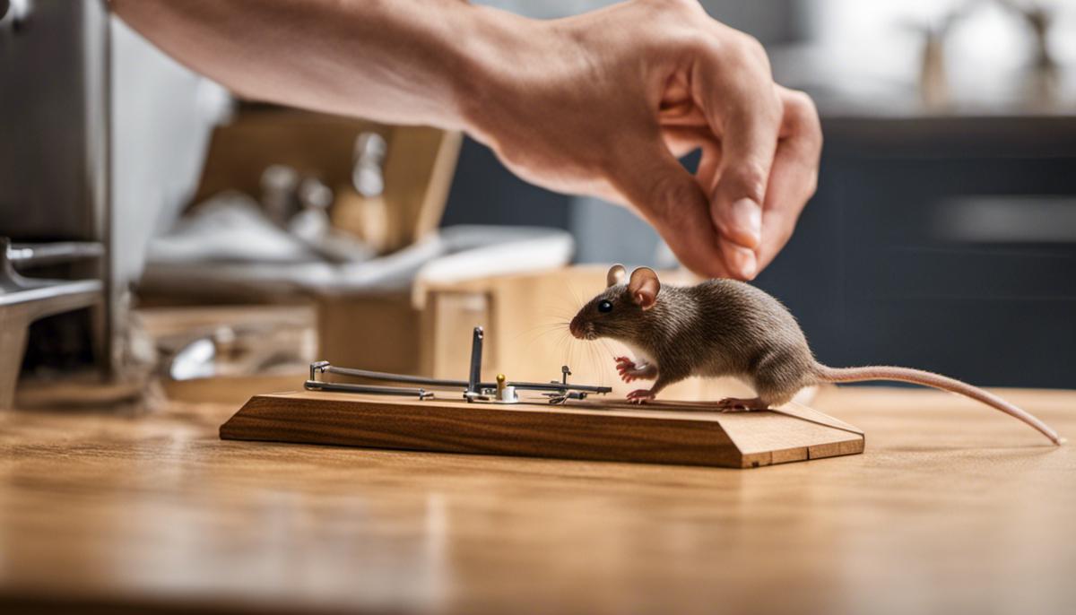 Image of a person setting a mouse trap to prevent rodent infestation